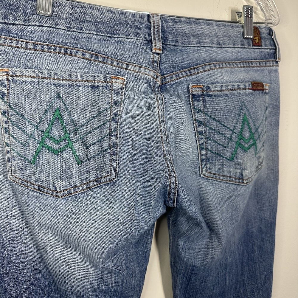7 For All Mankind‎ Women's Blue Denim Tailorless "A" Pocket Flared Jeans 28 USA